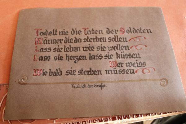 old album page drawing - helmet decals - reminder service time 1936 - saying on the back